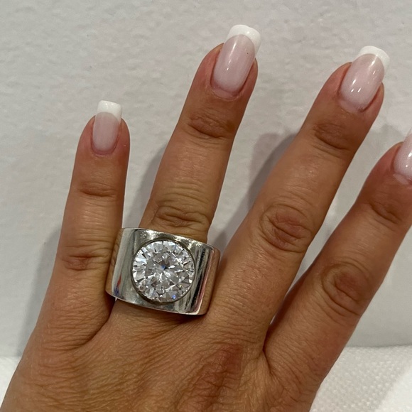 harlene korey Jewelry - VINTAGE HARLENE KOREY KALIBRE 1985 Signed Silver Modernist Big CZ Ring Sz 7